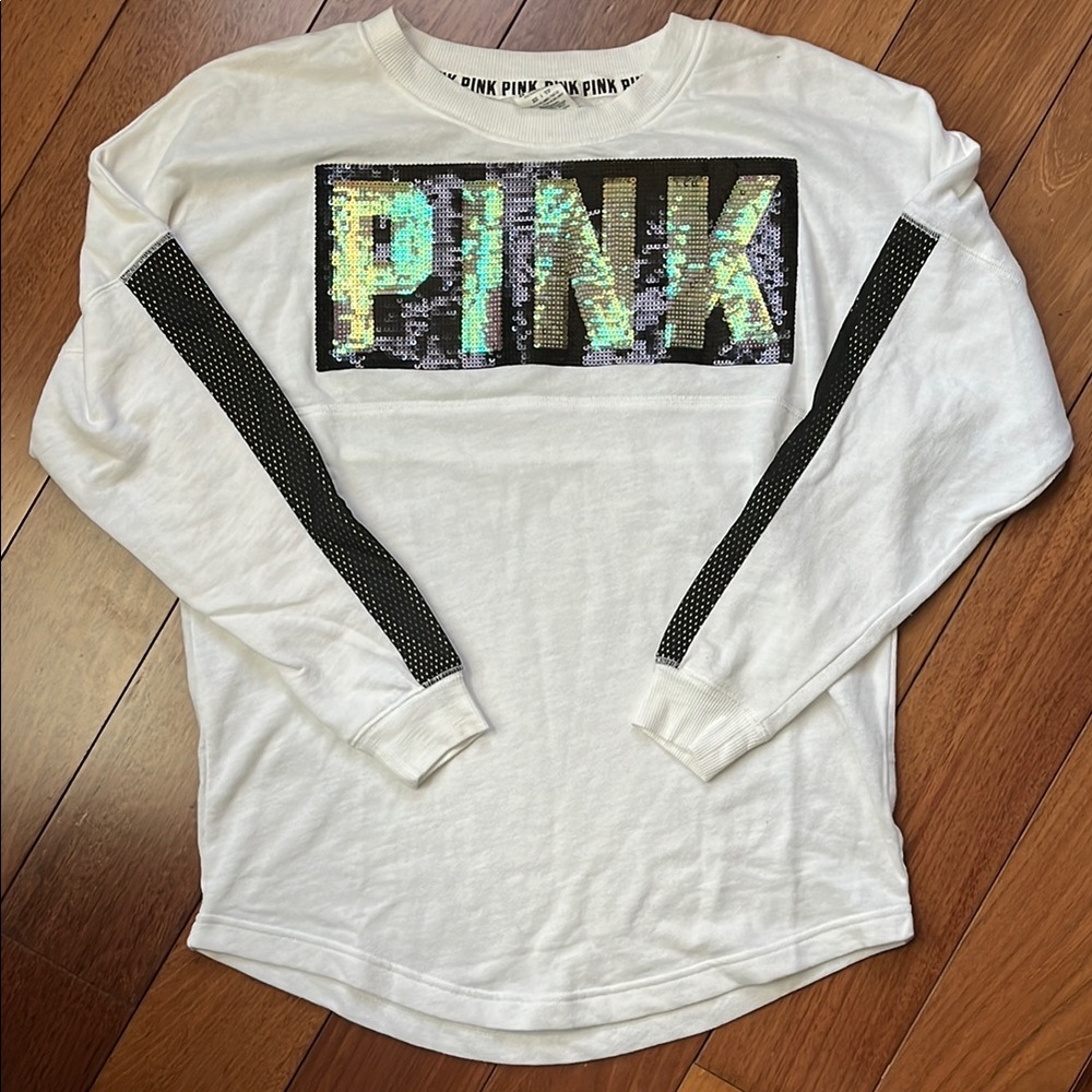NWT PINK Victoria’s Secret Sequin Logo Sweater